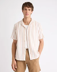 Striped Short-Sleeve Shirt with Camp Collar