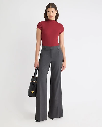Pantalon en Sergé Épais à Taille Mi-Haute et Jambe Large