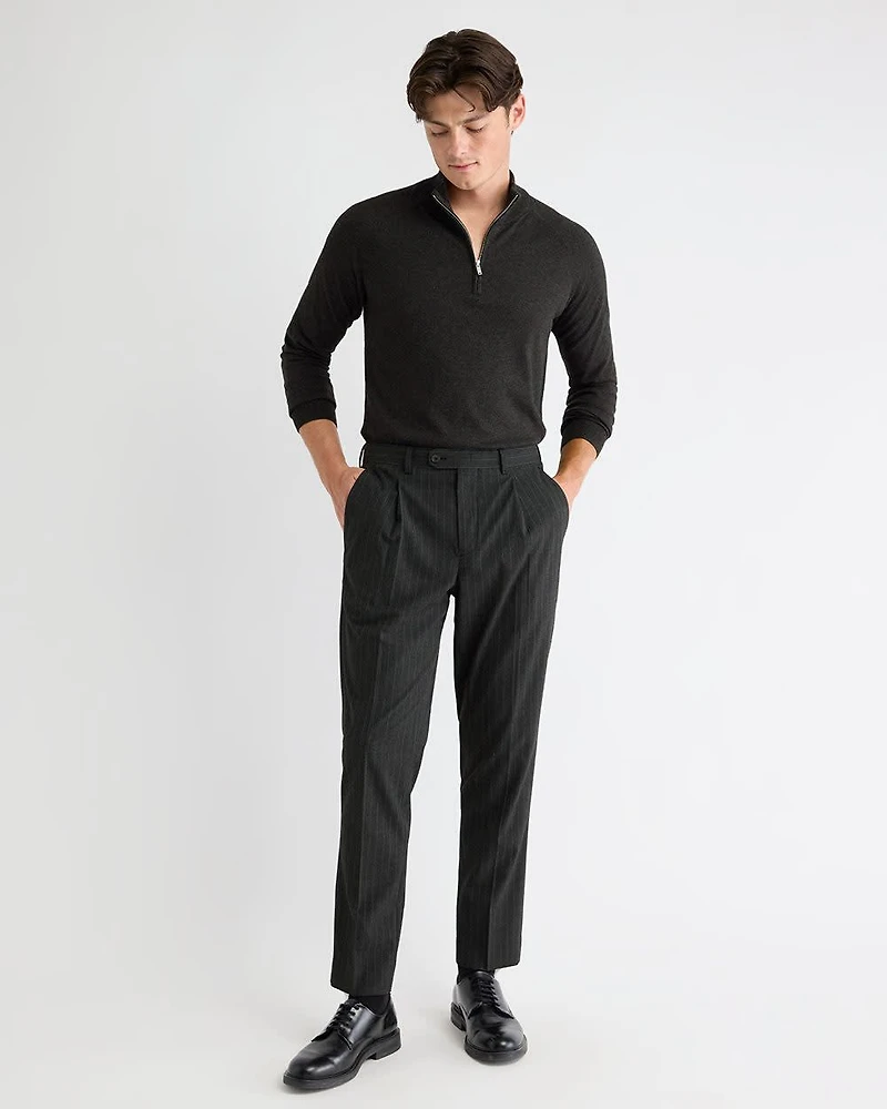Striped Tapered-Leg Pleated Dress Pant