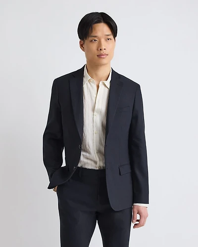 Veston de Complet en Mélange Lin Noir à Coupe Étroite