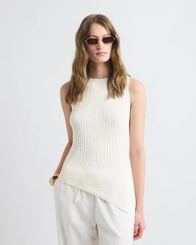Sleeveless Crew-Neck Tunic with Asymmetrical Hem