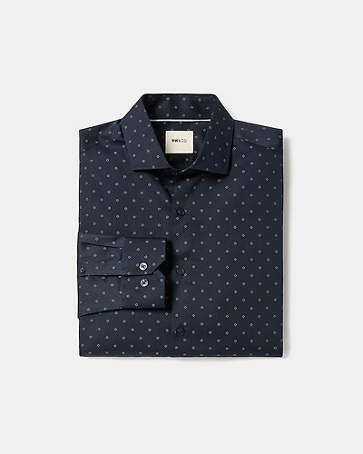 Navy Tailored-Fit Dress Shirt with Geo Pattern