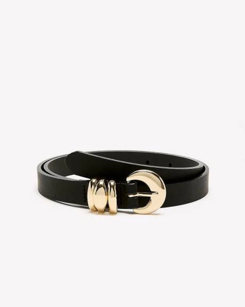 Thin Leather Belt with Rounded Buckle