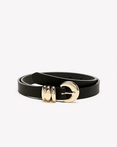 Thin Leather Belt with Rounded Buckle