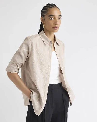 Blouse Boutonnée en Popeline Rayée à Manches Longues