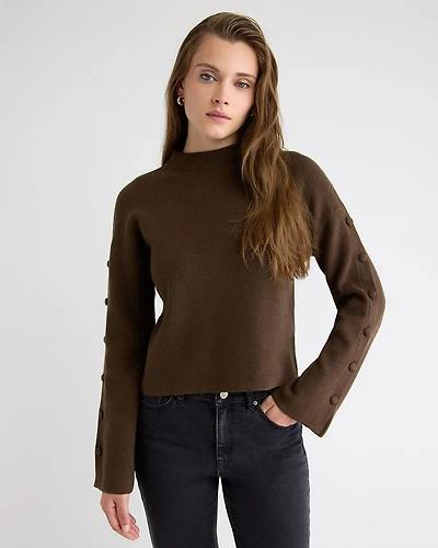 Mock-Neck Sweater with Buttons on Sleeves