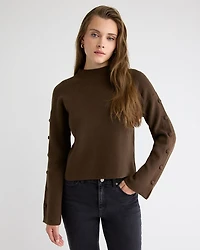 Mock-Neck Sweater with Buttons on Sleeves