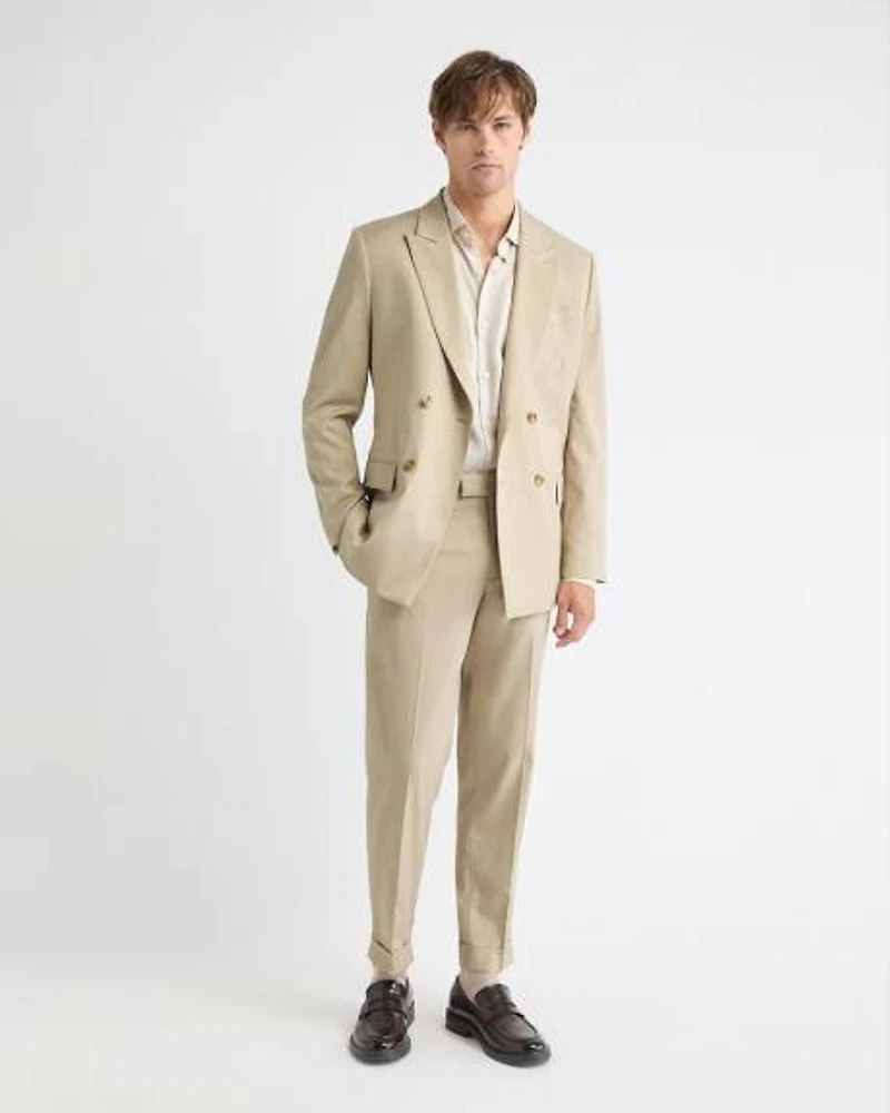 Tapered-Leg Beige Suit Pant