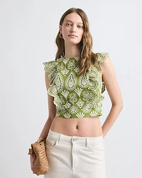 Sleeveless Embroidered Blouse with Ruffles