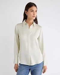 Blouse Boutonnée en Satin à Manches Longues