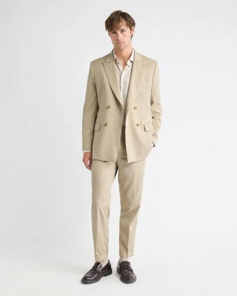 Tailored-Fit Double-Breasted Beige Suit Blazer