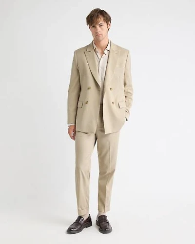 Tailored-Fit Double-Breasted Beige Suit Blazer