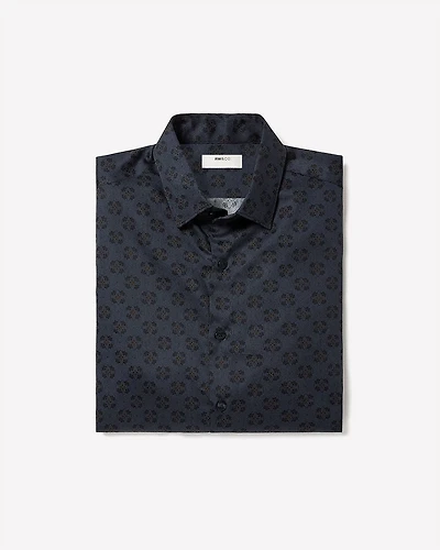 Navy Tailored-Fit Dress Shirt with Geo Pattern