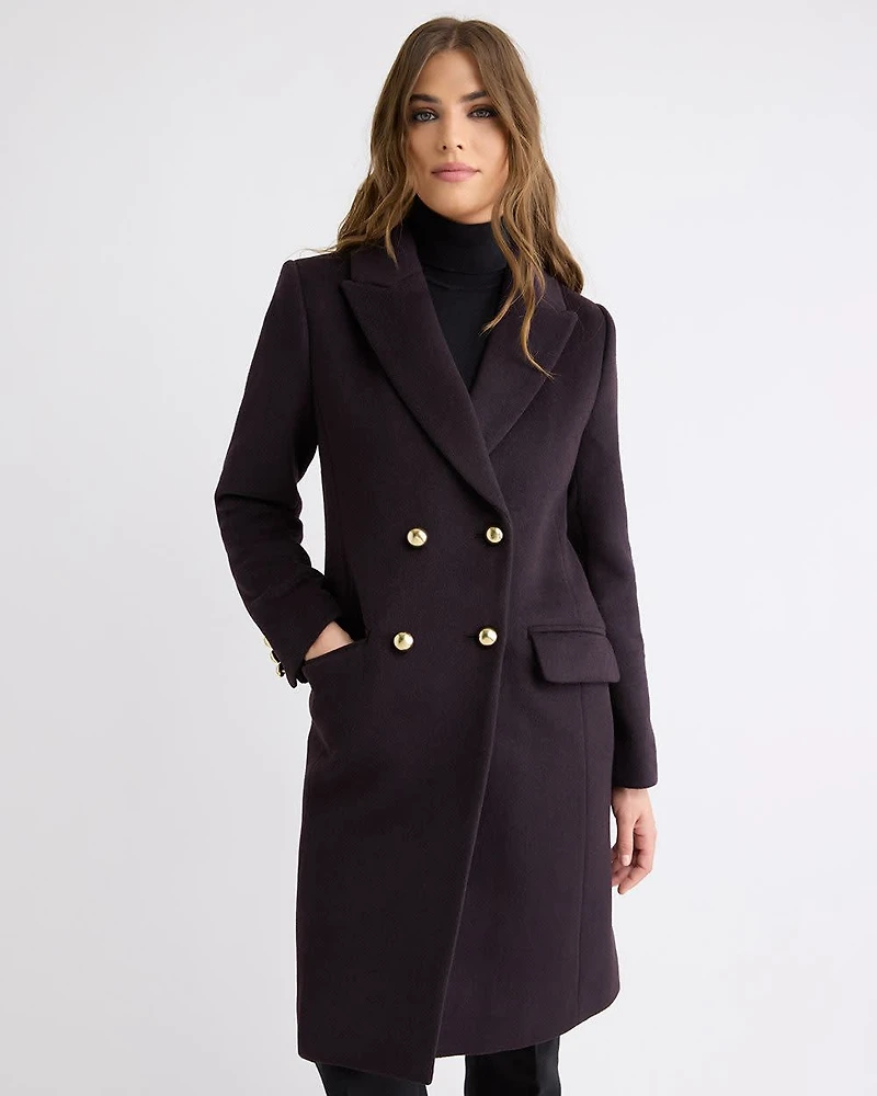 Manteau Long à Boutonnage Double en Mélange de Laine