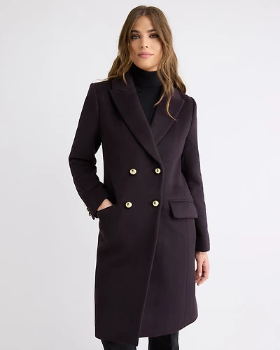 Manteau Long à Boutonnage Double en Mélange de Laine