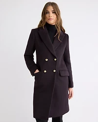 Manteau Long à Boutonnage Double en Mélange de Laine