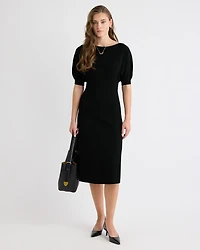 Elbow-Sleeve Boat-Neck Midi Sweater Dress