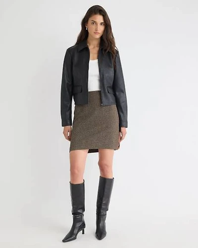 Straight Herringbone Mini Skirt