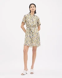 Short-Sleeve Buttoned-Down Chiffon Dress with Shirt Collar