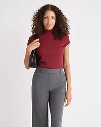Cap-Sleeve Mock-Neck Ribbed Top