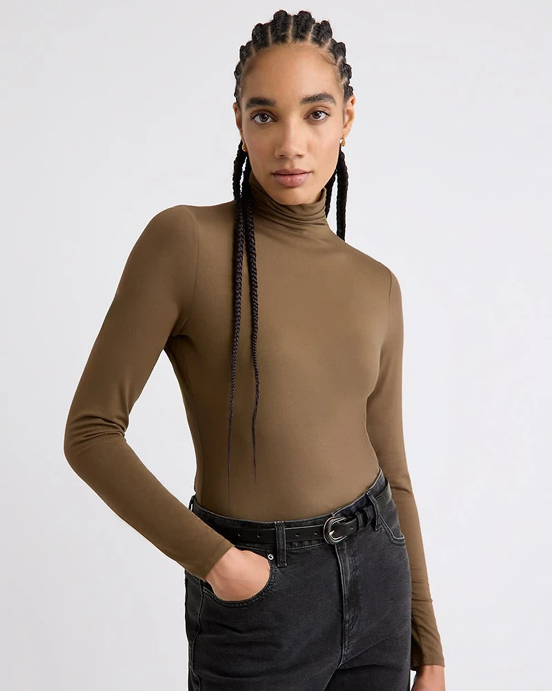 Fitted Long-Sleeve Mock-Neck Tee