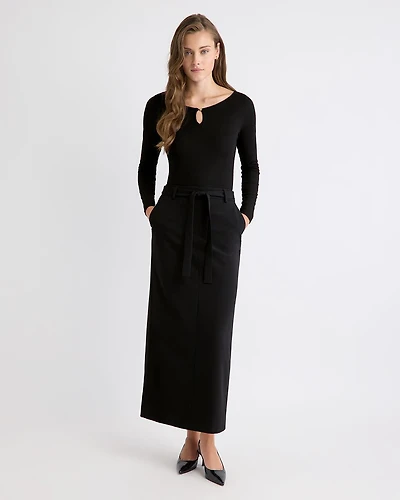 Black Twill Straight Maxi Skirt