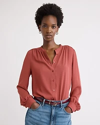 Silky Crepe Long-Sleeve Buttoned-Down Blouse