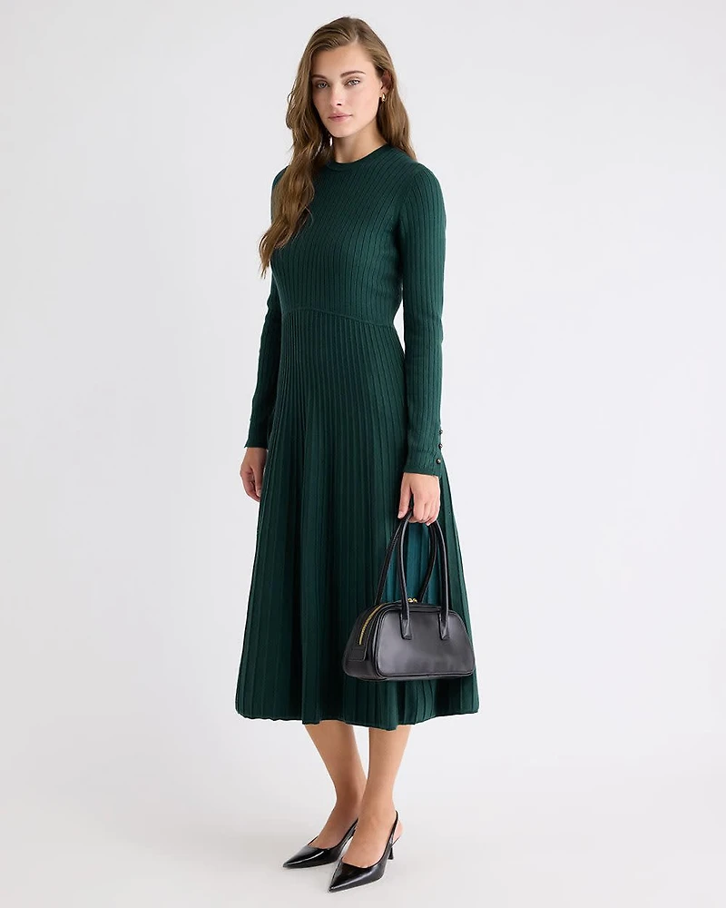 Robe Midi en Tricot Côtelé à Manches Longues