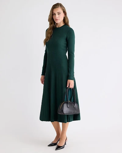 Robe Midi en Tricot Côtelé à Manches Longues