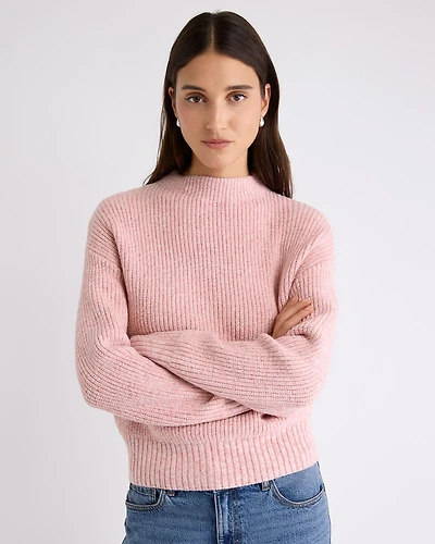 Long-Sleeve Mock-Neck Ribbed Marled Sweater