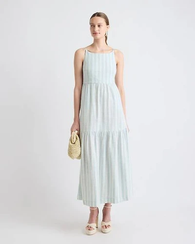 Robe Droite Maxi Sans Manches à Col Carré en Mélange de Lin