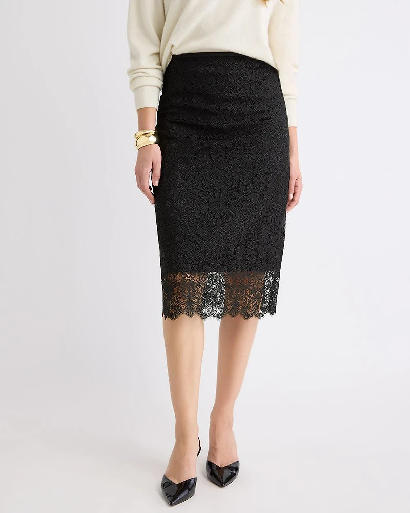 High-Rise Lace Midi Skirt