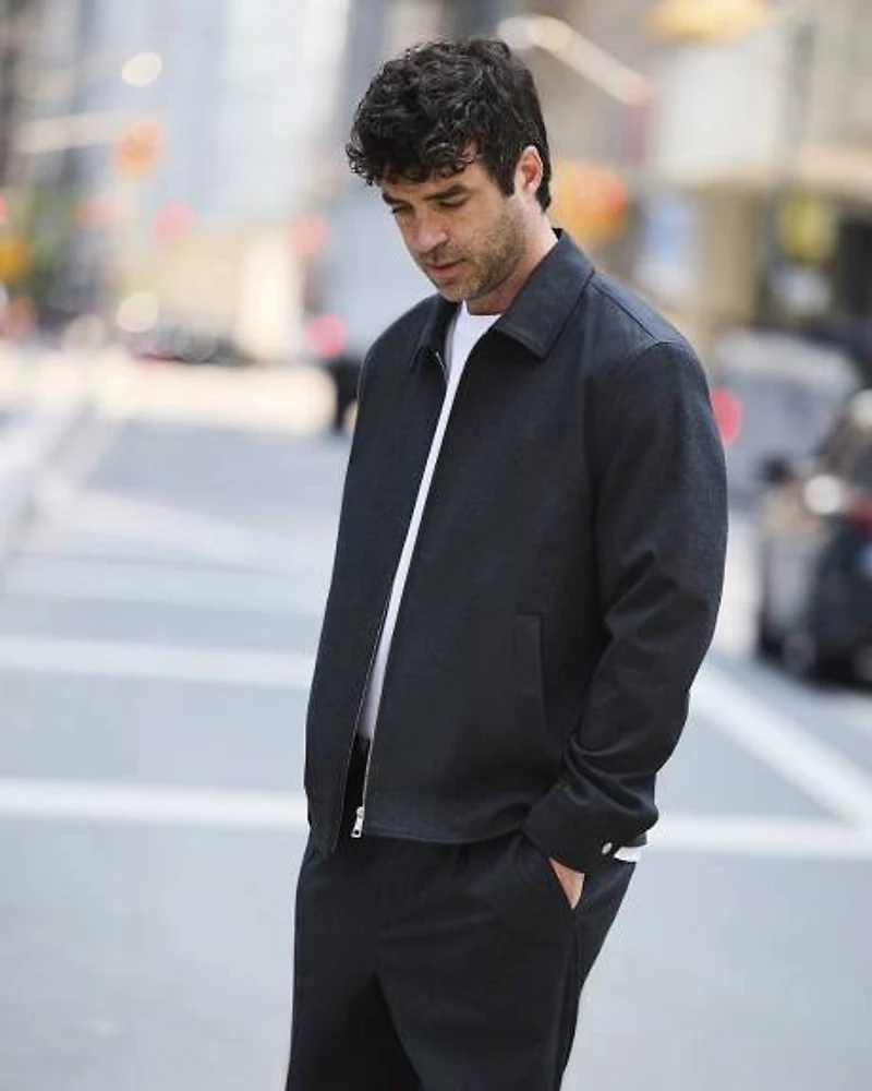 Brushed Twill Bomber Jacket with Shirt Collar
