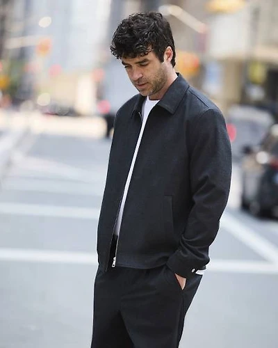 Brushed Twill Bomber Jacket with Shirt Collar