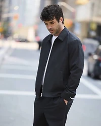 Brushed Twill Bomber Jacket with Shirt Collar