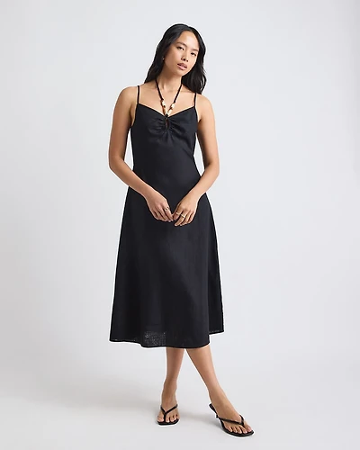 Sleeveless Halter-Neck Linen-Blend Midi Dress