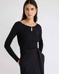 Long-Sleeve Scoop-Neck Ribbed Top