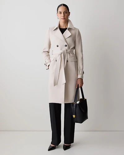 Manteau Trench en Sergé à Boutonnage Double avec Ceinture