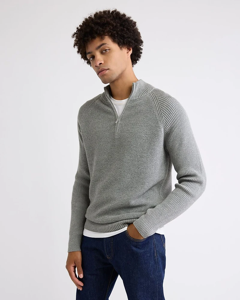 Long-Sleeve Half-Zip Mock-Neck Sweater