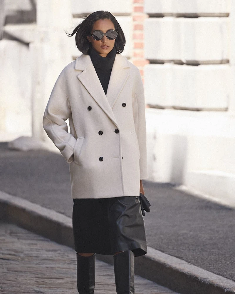 Caban à Boutonnage Double en Mélange de Laine Melton