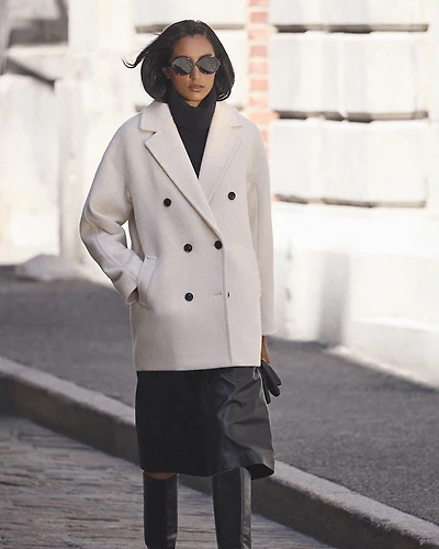 Caban à Boutonnage Double en Mélange de Laine Melton