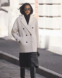 Caban à Boutonnage Double en Mélange de Laine Melton