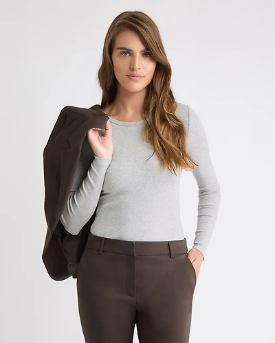 Luxe Knit Long-Sleeve Crew-Neck Fitted Ribbed Tee