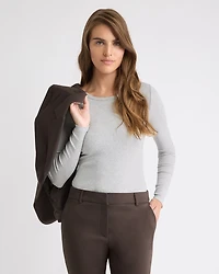 Luxe Knit Long-Sleeve Crew-Neck Fitted Ribbed Tee