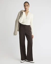 Pantalon en Sergé Épais à Taille Mi-Haute et Jambe Large