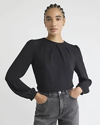 Long-Sleeve Crew-Neck Mix-Media Blouse
