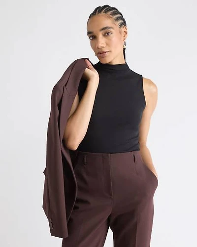 Sleeveless Mock-Neck Ribbed Fitted Top
