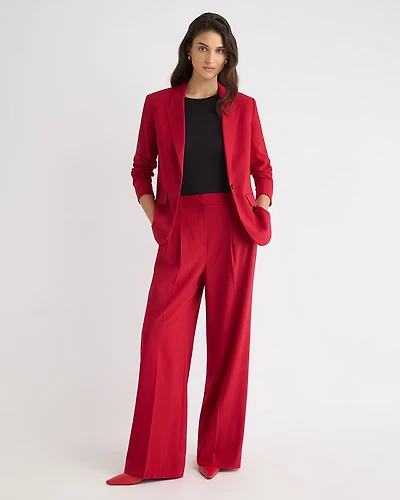 Pantalon Rouge à Jambe Large et Taille Haute