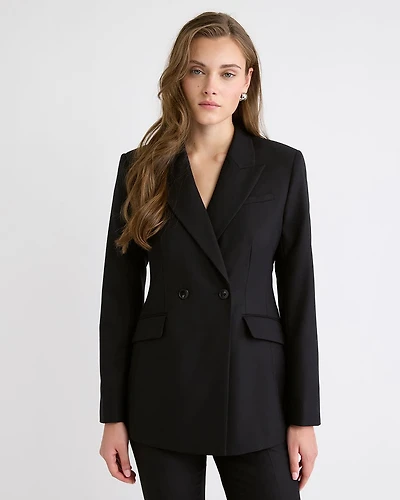 Wool-Blend Double-Breasted Hourglass Blazer