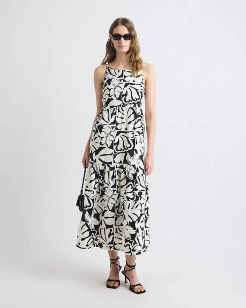 Sleeveless Square-Neck Linen-Blend Straight Maxi Dress